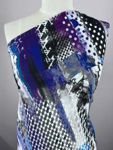 Designer Deadstock Fabric: Designer Printed Lycra - Indigo Bloom- 148cm