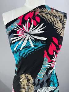 Designer Deadstock Fabric: Designer Printed Lycra -  Teal Plume - 150cm