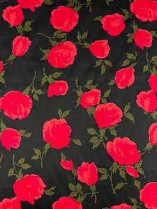 Fabric Printed Sateen: Lightweight Cotton Sateen - Red Roses