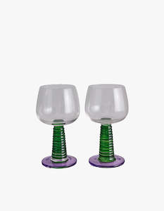 Kip And Co: Garden Party Stalk Wine Glass Set - Green/Purple