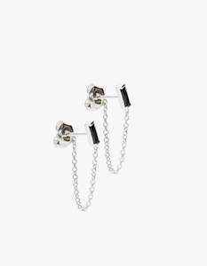 Black Zirconia Stud Chain - Silver