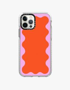 Womens: iPhone 12 Pro Max Impact Case - Pink Wavy Border On Orange