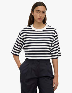 Womens: Monte Stripe Cotton Short Sleeve Tee - True Navy/ Cream