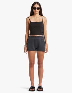 Essential Terry Sweatshort W/ Puff Paint Logo - Soft Obsidian