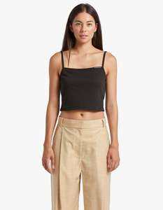 Cami Top W/ Skinny Woven Label - Black