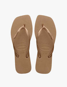 Slim Square Logo Metallic Jandals - Rose Gold