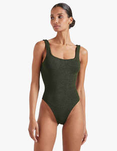 Square Neck Swimsuit - Metallic Khaki