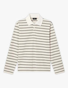 A P C: Striped Long Sleeve Polo Shirt - AAD Ecru