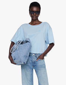 Anine Bing: Johnny Cropped Tee Framed Monogram - Pale Blue