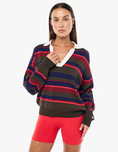 Retreat Stripe Collar Knit - Strawberry Stripe