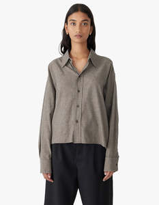 Bassike: Mini Houndstooth Crop Shirt - Black/Natural Mini Houndstooth
