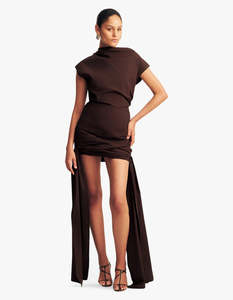 Womens: Campbell Draped Tie Mini Dress - Ristretto