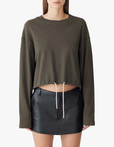 Terry Drawstring L/S T-Shirt - Ash