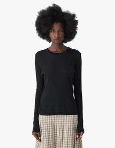 Sheer Rib L/S T-Shirt - Black