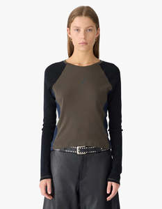 Bassike: Paneled Baby Long Sleeve T-Shirt - Ash/Black/Blue Ink