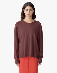 Bassike: Boyfriend Heritage Long Sleeve T-Shirt - Cocoa