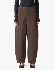 Bassike: Cotton Twill Barrel Leg Pant - Chocolate Brown