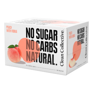 Products: Clean Collective Peach 5% Cans 12x250ml - Vodka RTD's Super Liquor