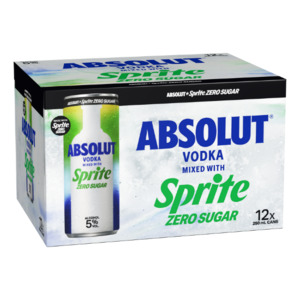 Products: Absolut Vodka with Sprite Zero Sugar 5% Cans 12x250ml - Vodka RTD's Super Liquor