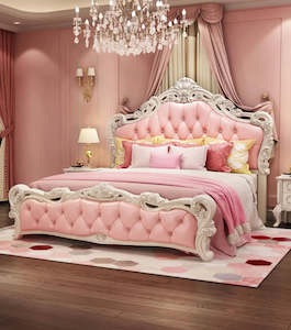 X01 European Luxurious Cream White/Pink 7 Pieces Bedroom Set