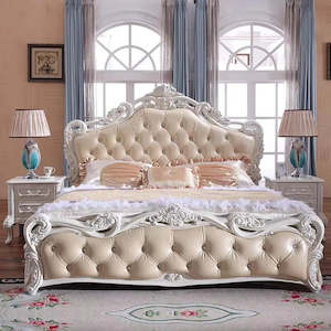X01 European style Luxurious Champagne/Cream White Tufted Rococo 5 Pieces Bedroom Set