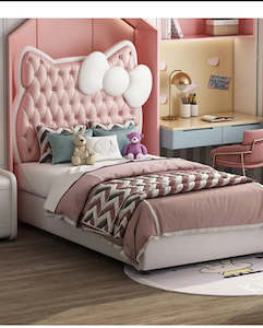 Enzo Kids Bedroom: B06 Pink/White Lining Kitty Heardboard  Kids bedroom set