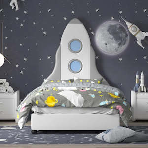Enzo Kids Bedroom: B37 Grey/White Rocket Headboard Kids Bedroom Set
