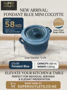 12cm Mini Cast Iron Cocotte with Lid – Fondant Blue, 400ml