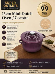 New: 15cm Cast Iron Dutch Oven 1.3L – Mini Enamel Cocotte Pot (Purple)