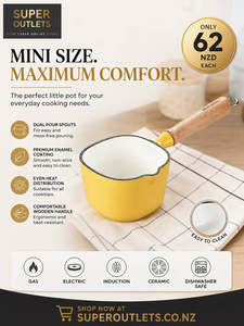 Mini Enamel Saucepan with Wooden Handle and Dual Pour Spouts – Yellow