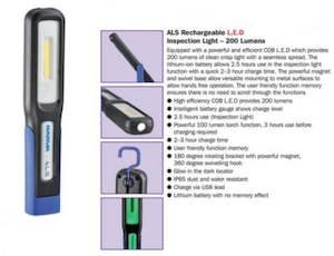 Electrical Accessories: Narva 71460 LED Rechargeable L.E.D Inspection Light ‘ 200 Lumens