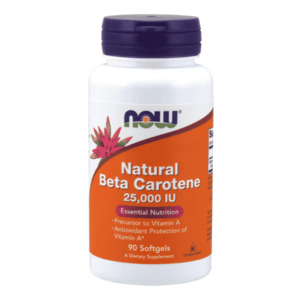Vitamin A: Now Foods Natural Beta Carotene 25,000IU 90 Softgels