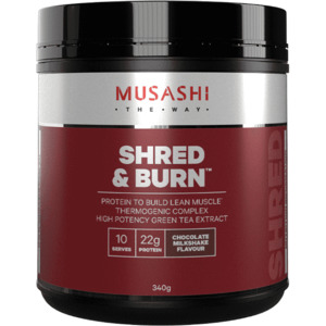 Informed Sport Certified: Musashi Shred & Burn Protein 340g CLEARANCE Short Dated end of 11/2025