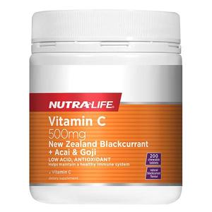 Acai: Nutralife Vitamin C 500mg Blackcurrant, Acai, and Goji 200 Tablets
