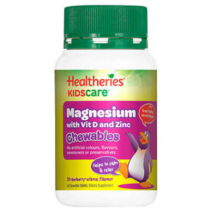 Magnesium: Healtheries KidsCare Magnesium with Vit D & Zinc 60 Chewable Tabs CLEARANCE Short Dated end of 04/2026
