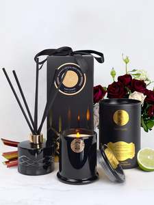 Roses & Rhubarb Duo - Long Burning Soy Wax Candle and Large Crystal Series Diffuser 200mL