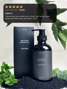 Award Winning: Natural Black Seed Bath & Body Massage Oil 200mL Relieve Aches, Pains & Stubborn Knots
