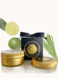 Candles: Persian Lime & Lemongrass Long Burning Coconut Wax Travel Candle - Odour Eliminator