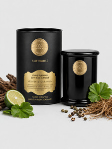 Vetiver & Geranium Leaf - Grounding Unisex Aromatherapy Candle. Pure Soy 250g