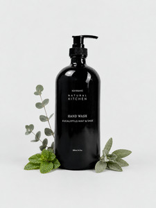 Natural Kitchen: Natural Hand Wash Glass Bottle – Eucalyptus Mint & Sage | Germ Protection for Your Family 500mL
