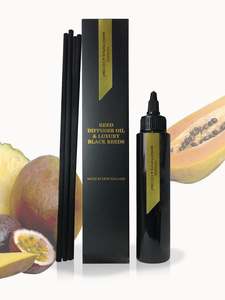 Crystal Reed Diffusers Refills: Reed Refill - Mango Papaya & Coconut Reed Diffuser Oil & Luxury Black Reeds
