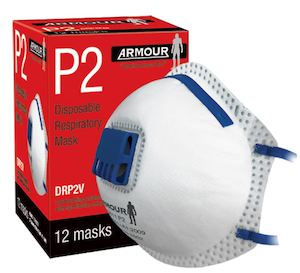 Armour® Disposable Respirator Valve Mask - P2 - BOX OF 12 - Survive-it