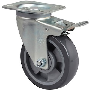 Economy Castors: 125mm Swivel Plate Brake Castor | Polyurethane Wheel - 200KG Rated