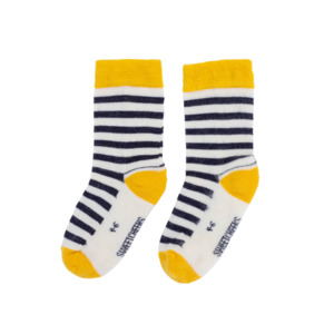 Socks: Baby Merino Adventure Socks | Navy & Yellow Stripe