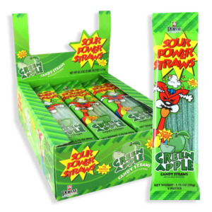 SOUR POWER CANDY STRAWS - GREEN APPLE (SINGLE)