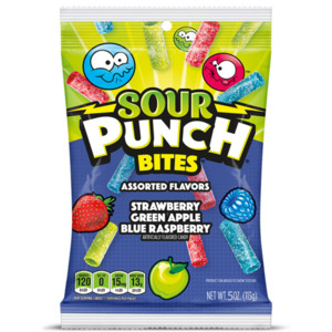 Customer Favourites: SOUR PUNCH BITES PEG BAG - ASSORTED STRW BLUE RASP APPLE