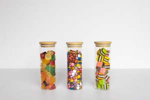 Round Glass Bamboo: Round Glass & Bamboo Jar 550ml Set of 3