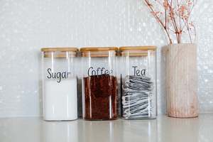 Square Glass Bamboo: Square Tea, Coffee & Sugar Set