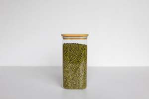 Square Glass Bamboo: Square Glass & Bamboo Jar 1600ml