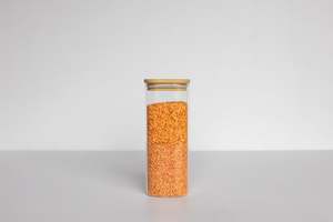 Square Glass Bamboo: Square Glass & Bamboo Jar 1100ml